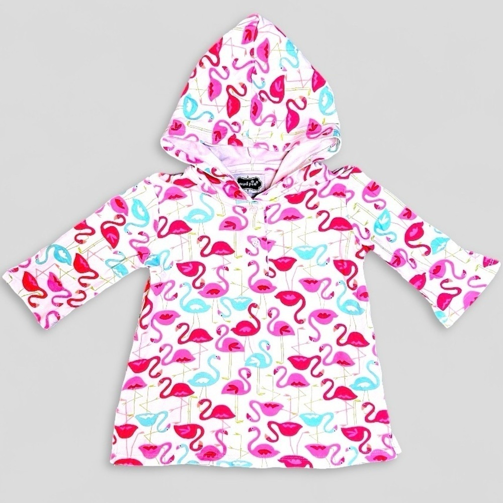 Mud Pie Flamingo Printed Baby Swim Coverup Dress with Hood 12-18M